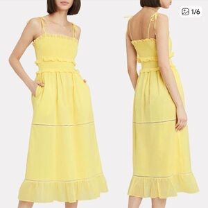 NWOT Kisuii Yellow Smocked Luna Midi Dress Size XS
